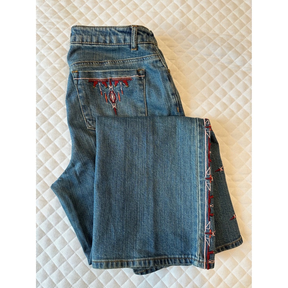 Midnight Velvet Womens Embroidered Straight Leg Jeans Southwestern Studded 10